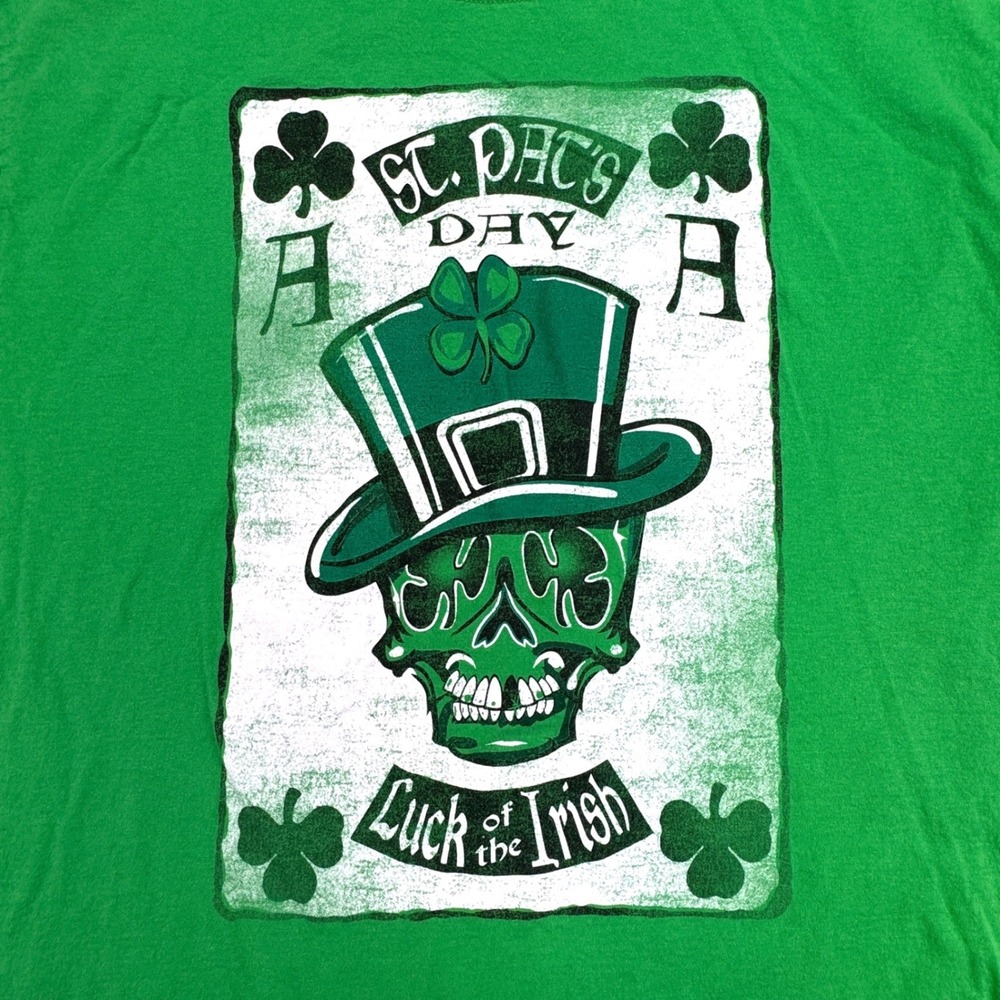 St.‎ Patrick's Day Luck Of The Irish Skull Shamrock T Shirt Men's Size XL Green